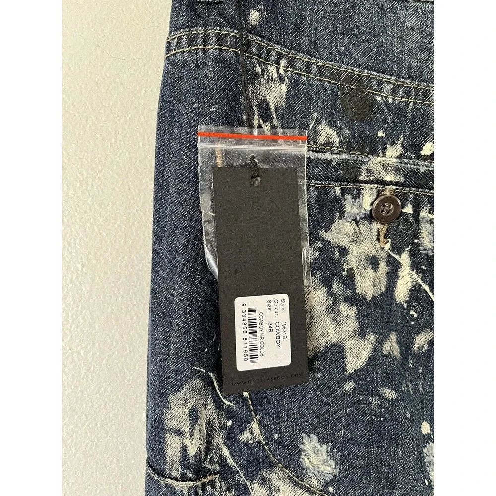 NWT One Teaspoon Mr. Golds Cowboy Paint Splatter Relaxed Fit Jeans Sz 34 X 29 - Picture 10 of 13